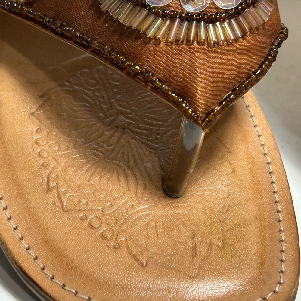 J. Jill Brown Beaded Leather Sole Bohemian Flip Flop Thong Sandals Size 8 - Picture 14 of 14